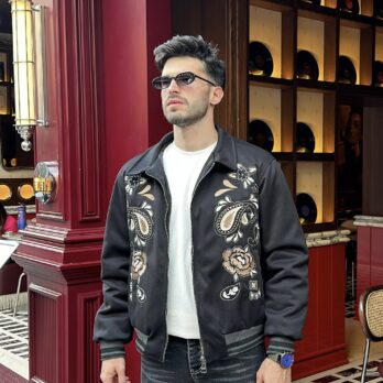 Premium Nakışlı Siyah Kolej Mont