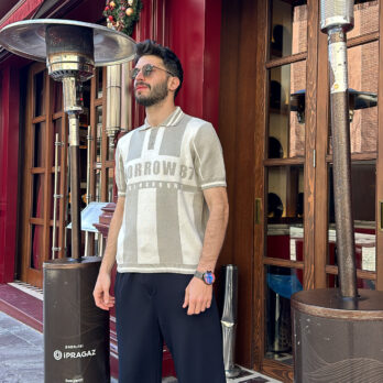 Çizgili Düğmeli Triko T-shirt