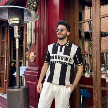 Çizgili Düğmeli Triko T-shirt